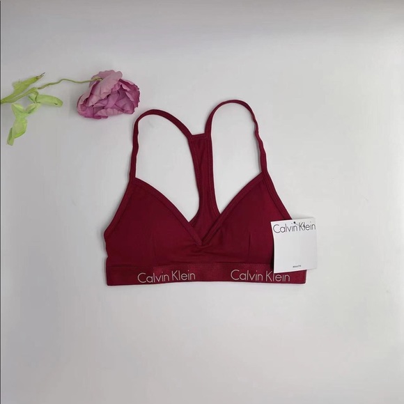 New Calvin Klein Triangle Bralette Pad Thong maroon RED - Picture 2 of 6
